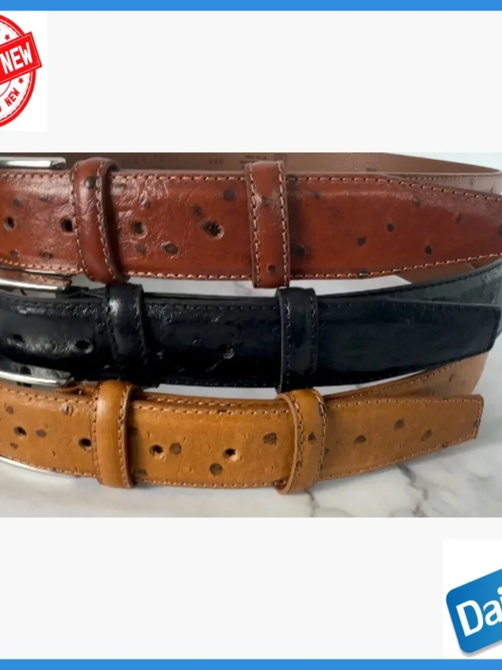 Men's Italian Leather Embossed Ostrich Dress Belt Silver Buckle Size 34